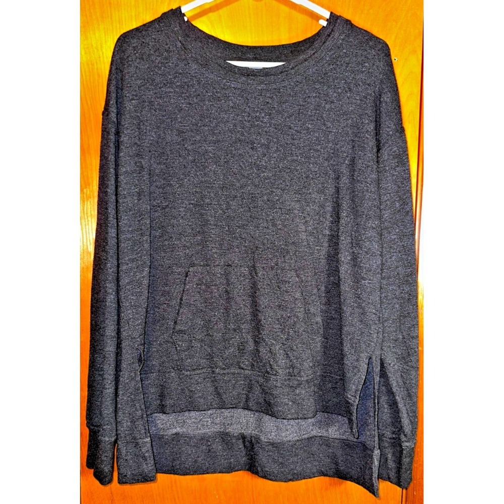 Green Tea Womens Charcoal Gray Long Sleeve Pullover Sweatshirt Pockets Large